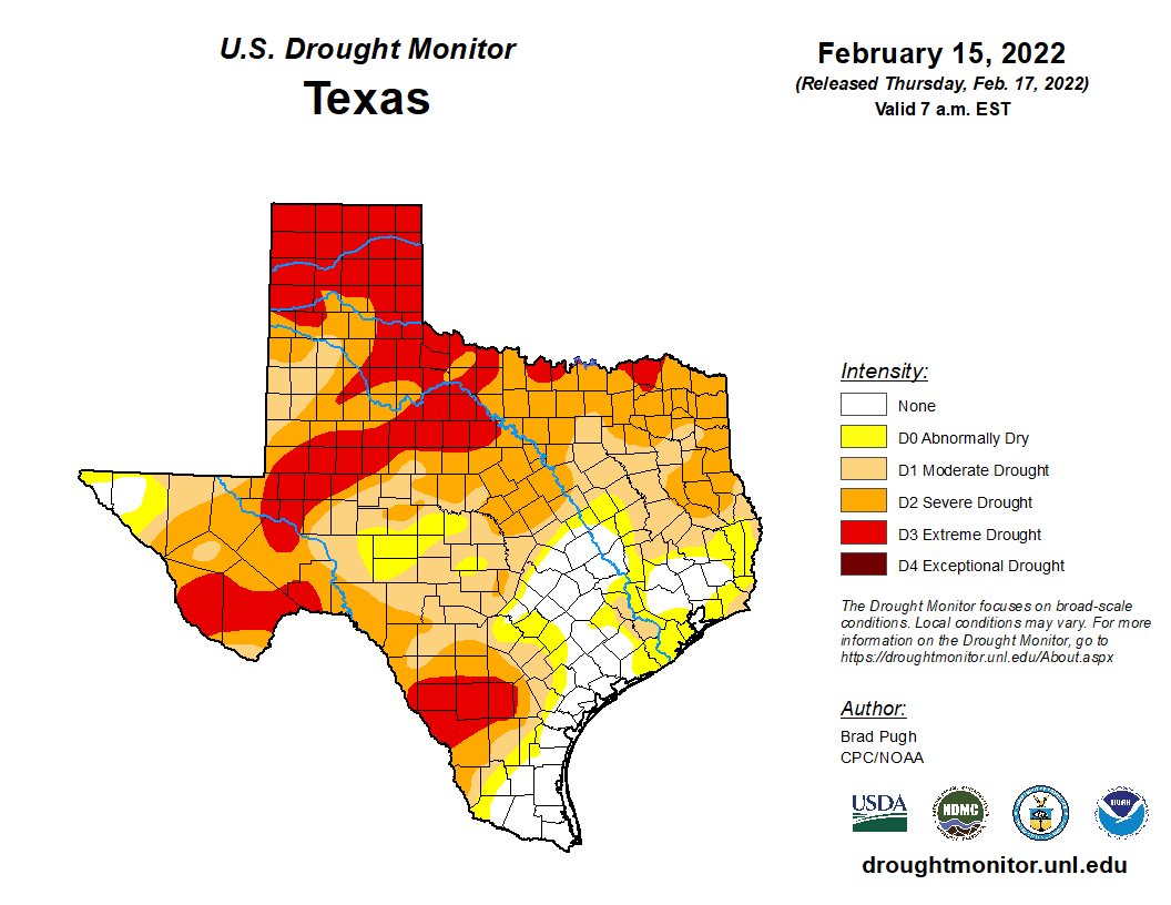 Drought monitor for Texas